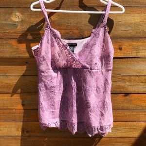 New York & Co Purple Lace V-Neck Tank Top Small